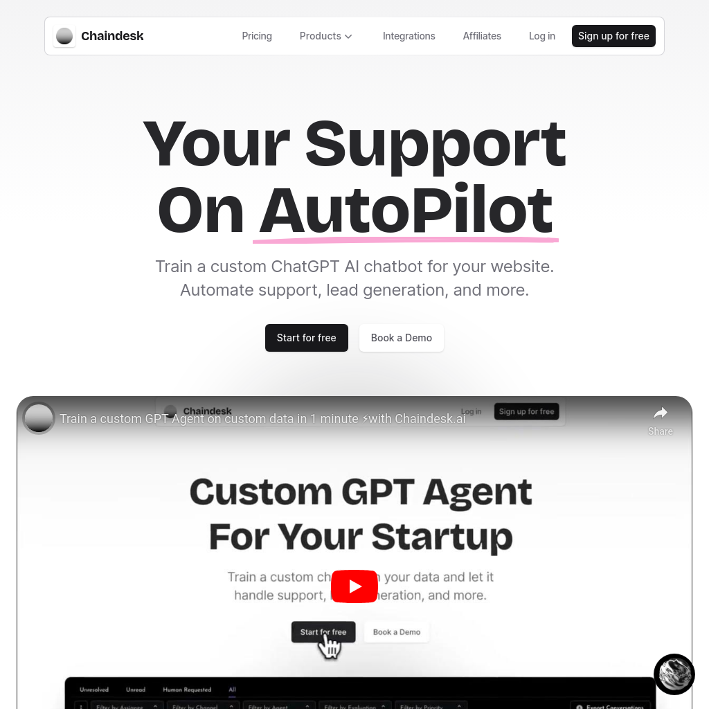 Chaindesk - Create a Custom AI Chatbot for Your Website
