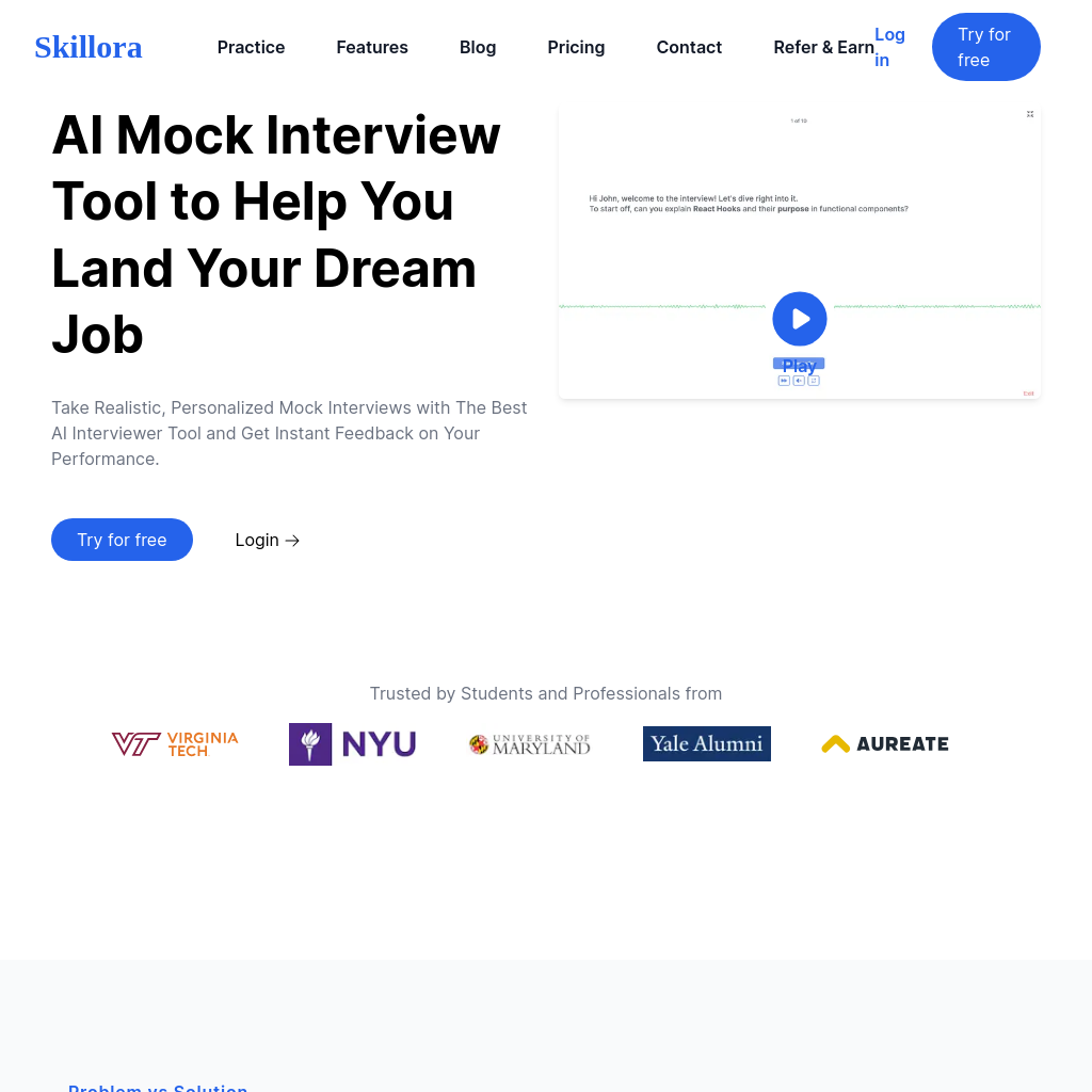 Skillora: Лучший инструмент для имитации собеседования с ИИ - AI Mock Interview Bot