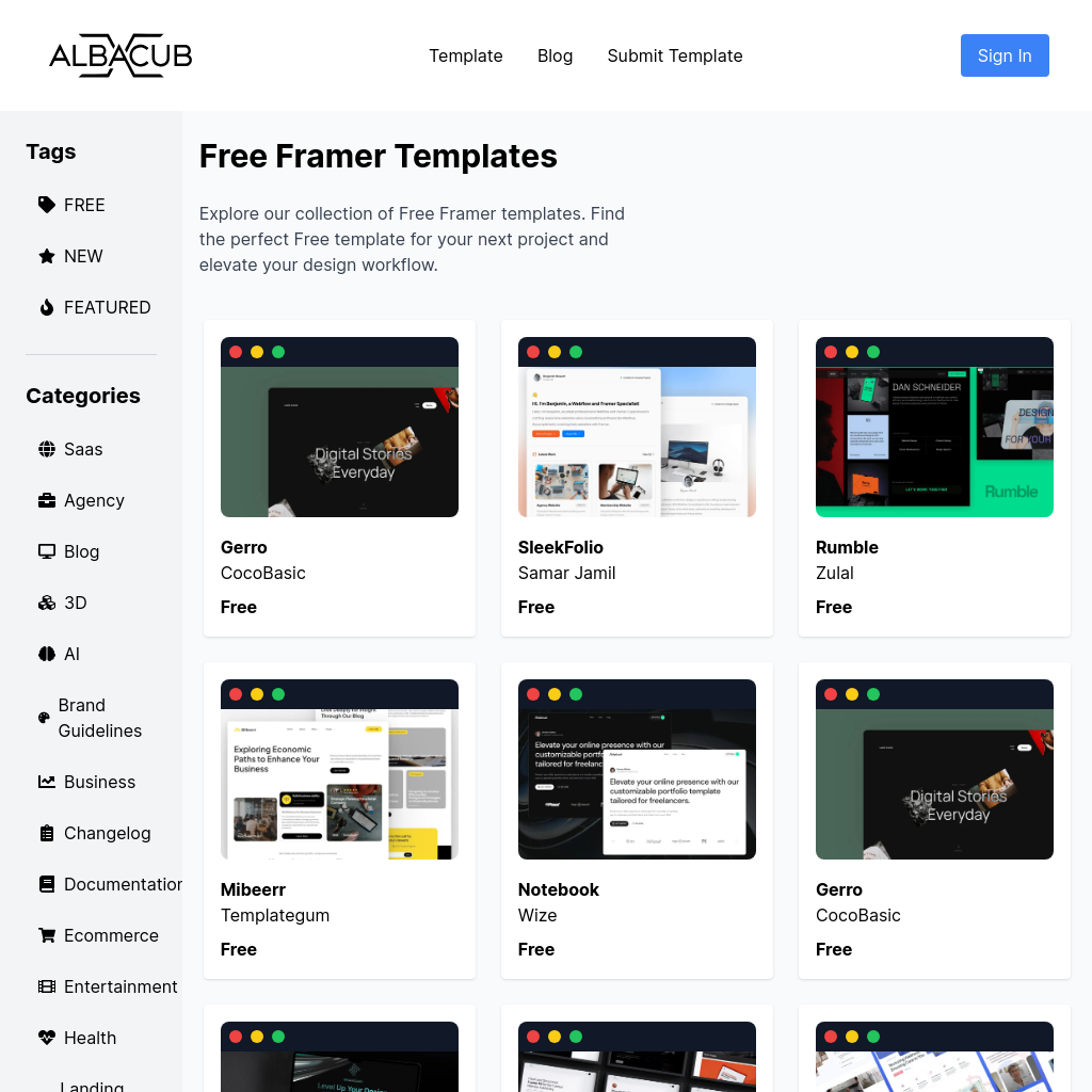 Framer テンプレートライブラリ | Albacub