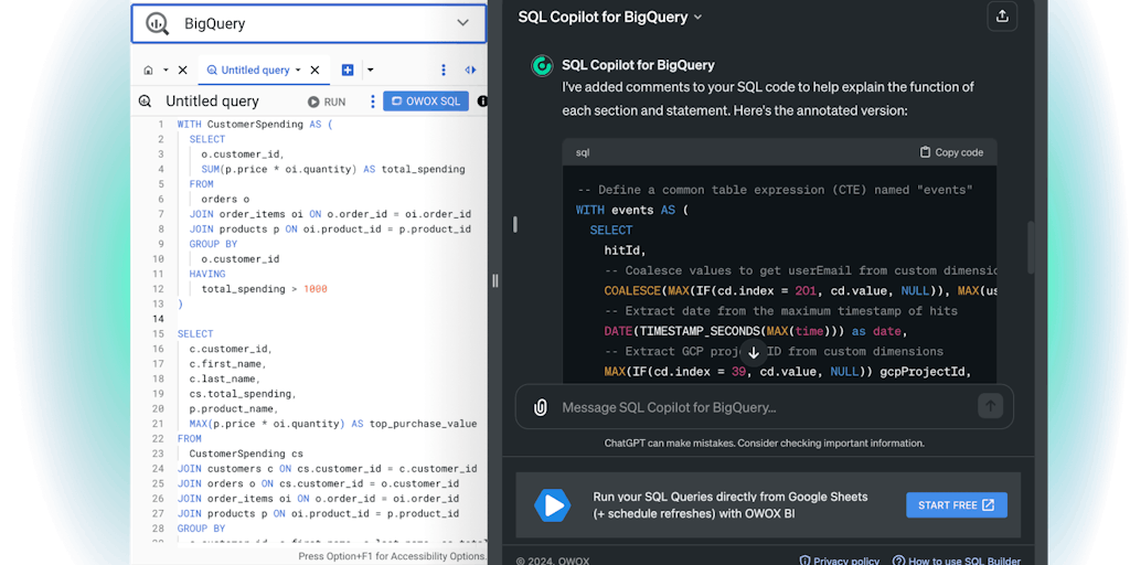 OWOX BI SQL Copilot - Generate SQL queries faster