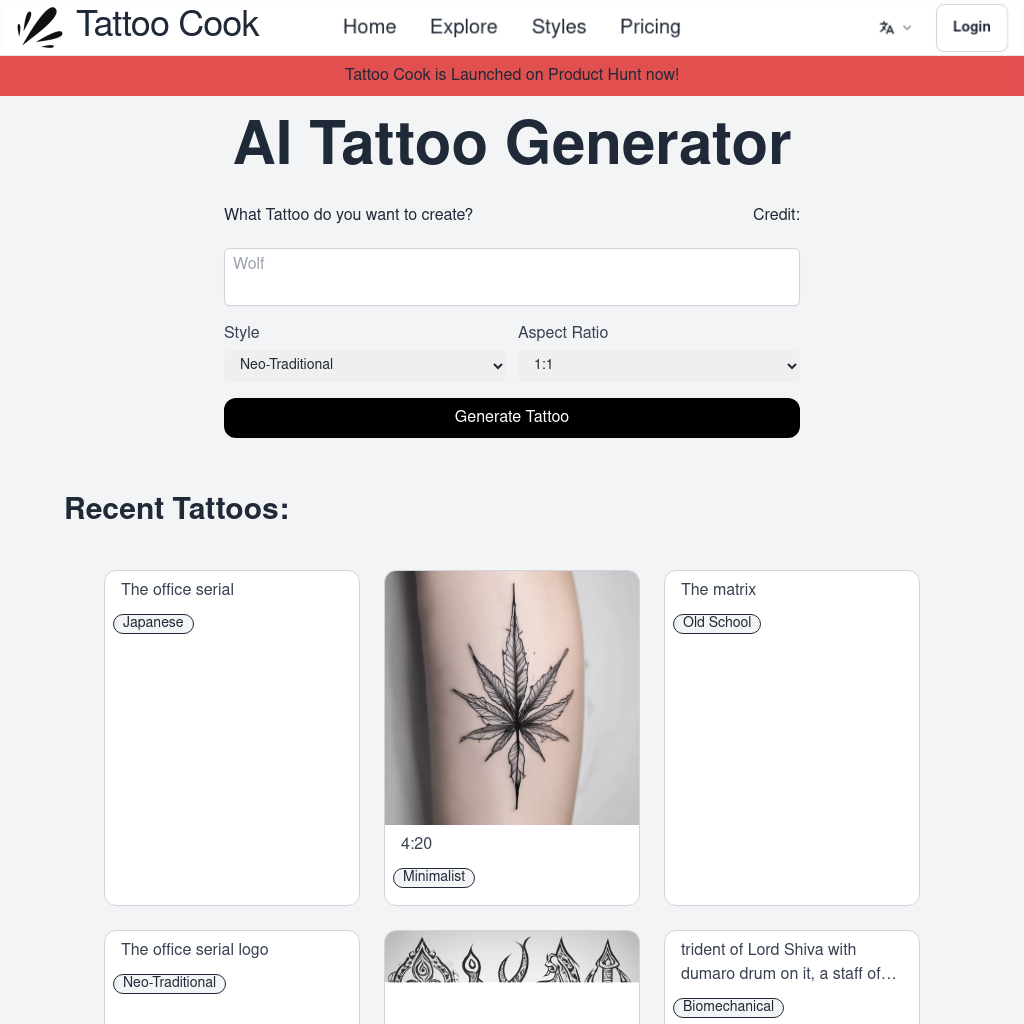 Gerador de Tatuagens com IA - Tattoo Cook - Grátis