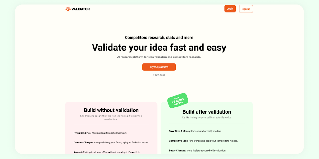 Validator - Research and validate your micro SaaS ideas fast as a Cheetah