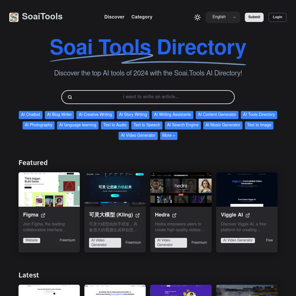 SoaiTools - 2024 年最熱門的 AI 工具清單