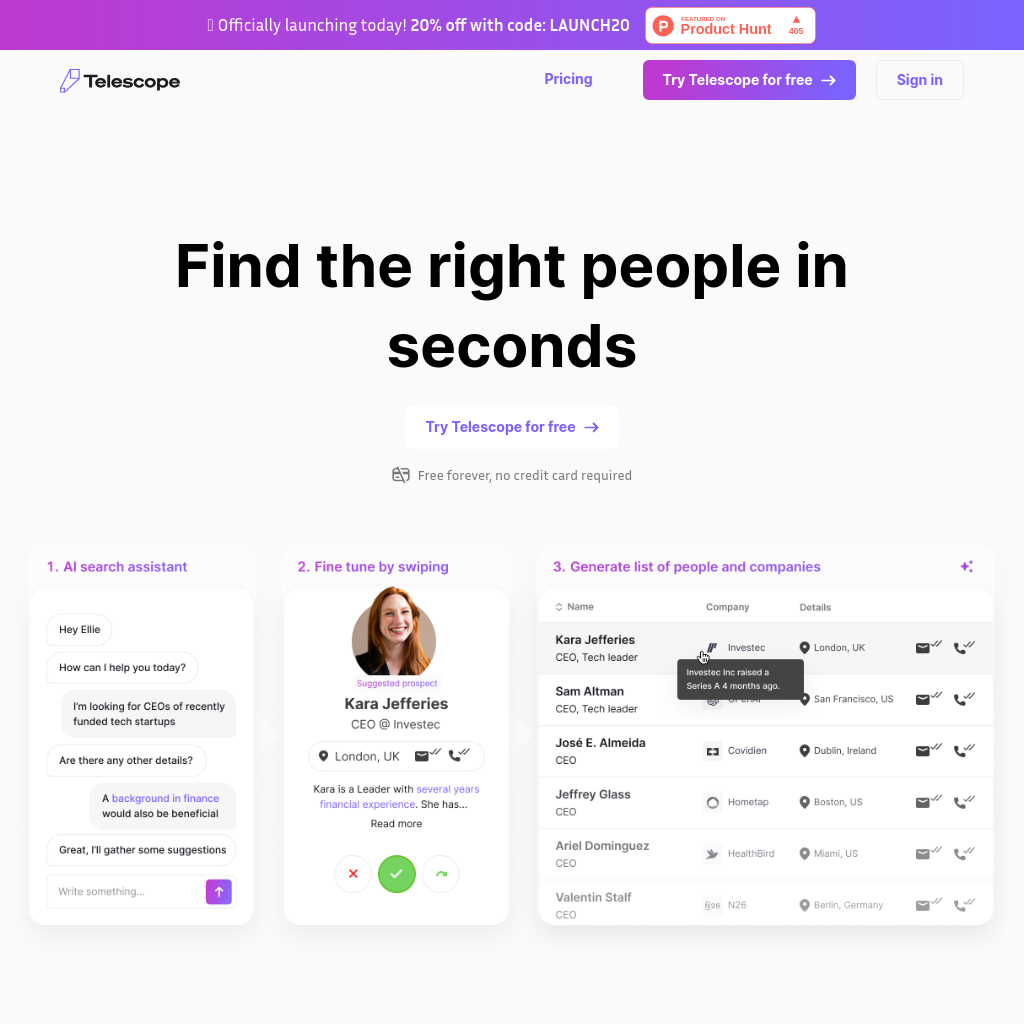 Telescope AI - Find the right people in seconds