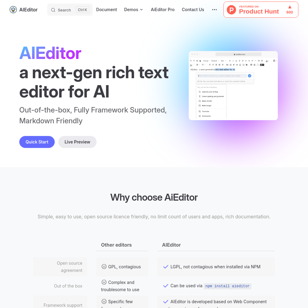 AiEditor - An AI-Powered Rich Text Editor