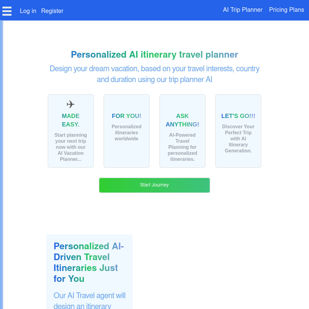 Planificateur de voyage IA : Itinéraires personnalisés simplifiés avec notre assistant de voyage IA