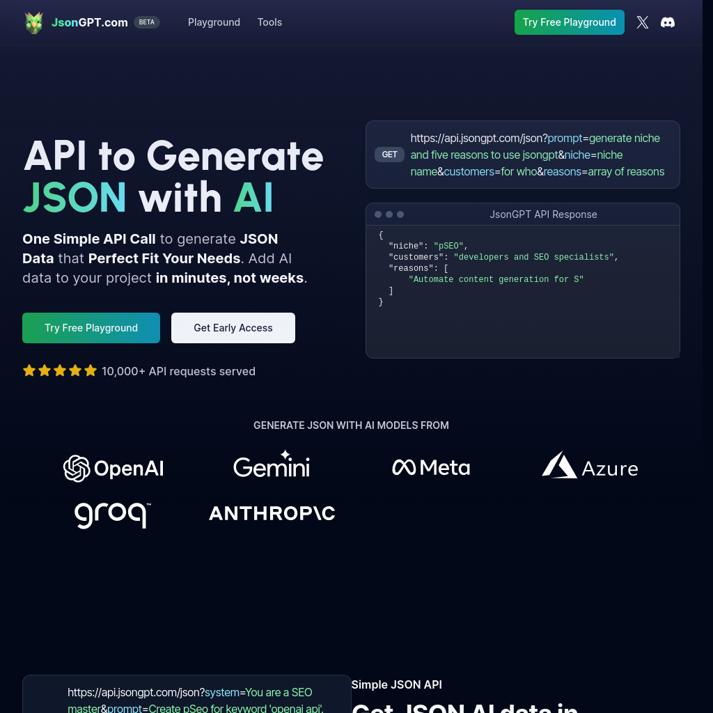 JsonGPT: API для генерации JSON с ИИ. OpenAI в режиме JSON.