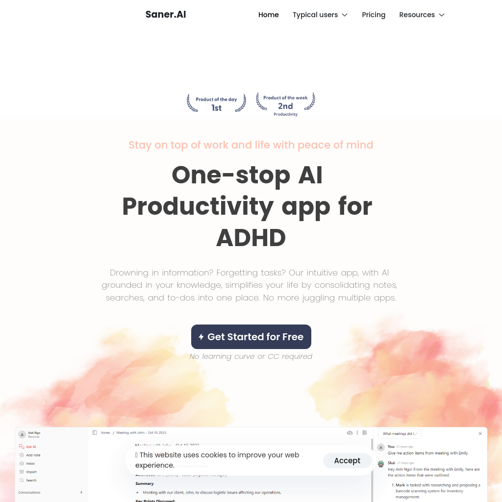 Saner.AI - AI Productivity App for ADHD | One-stop Note and To-Do List