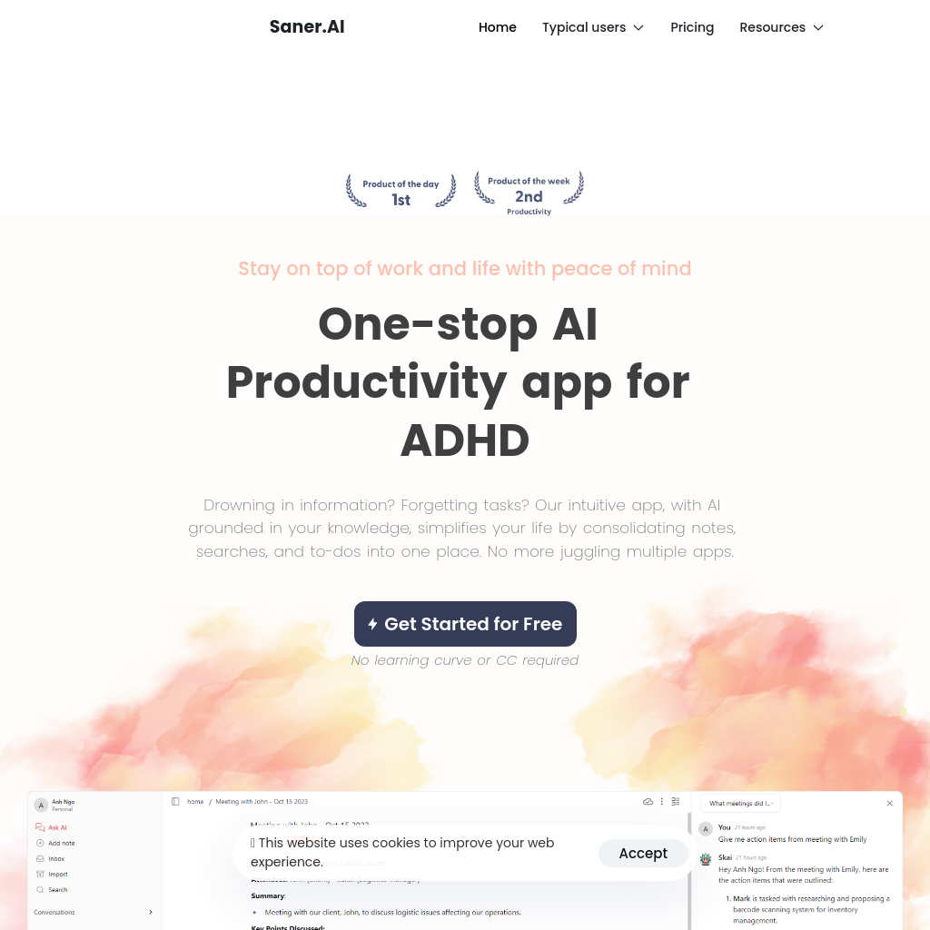 Saner.ai - Aplicación de Toma de Notas con IA para ADHD