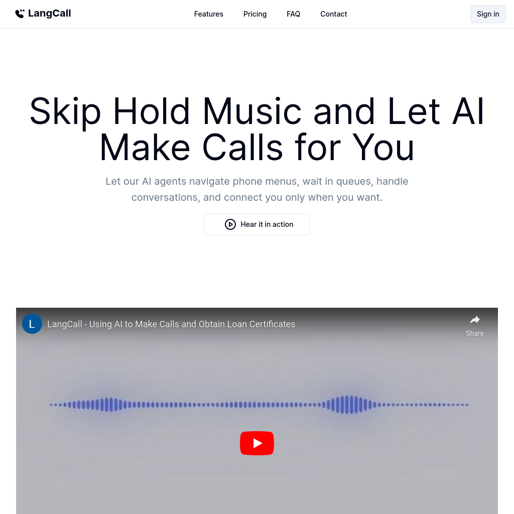 LangCall - Skip hold music and let AI make calls for you