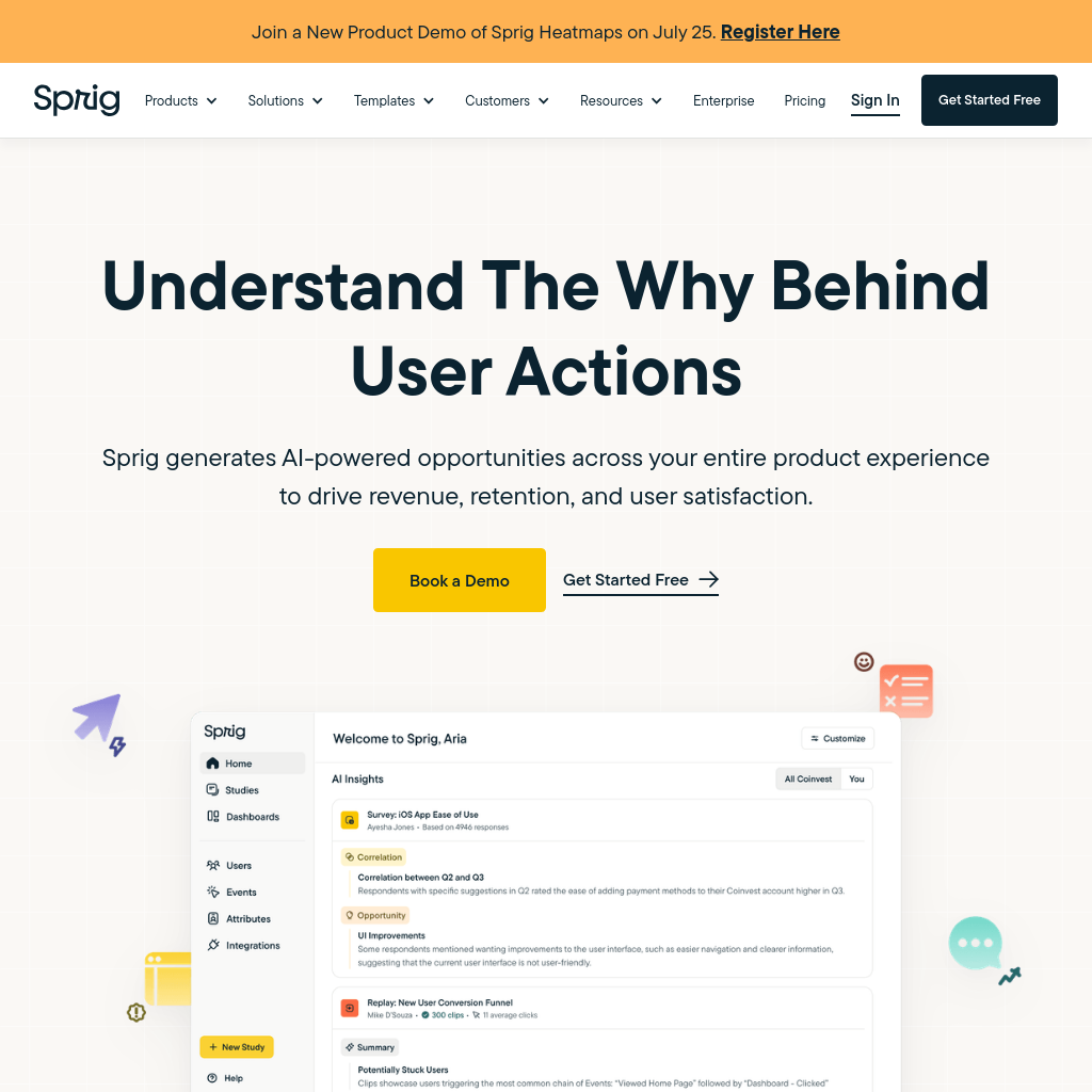 Sprig: All-In-One Product Experience Platform - Capture and analyze your product behavior at scale with AI