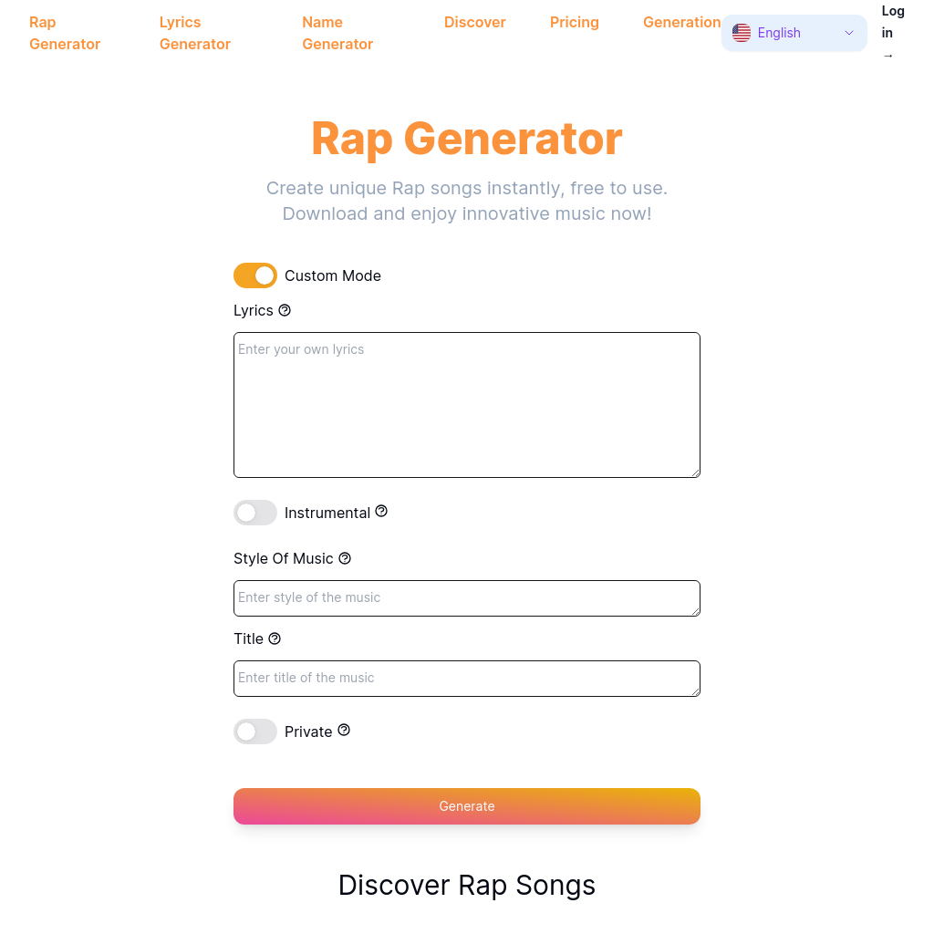 AI Rap Generator | Create Unique Rap Songs with Our Rap Maker