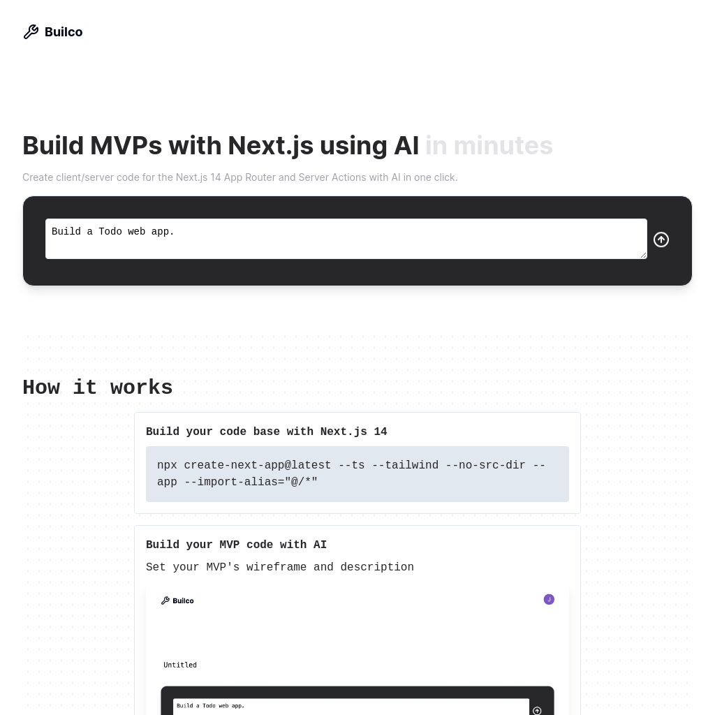 Builco - Build MVPs with Next.js using AI in minutes