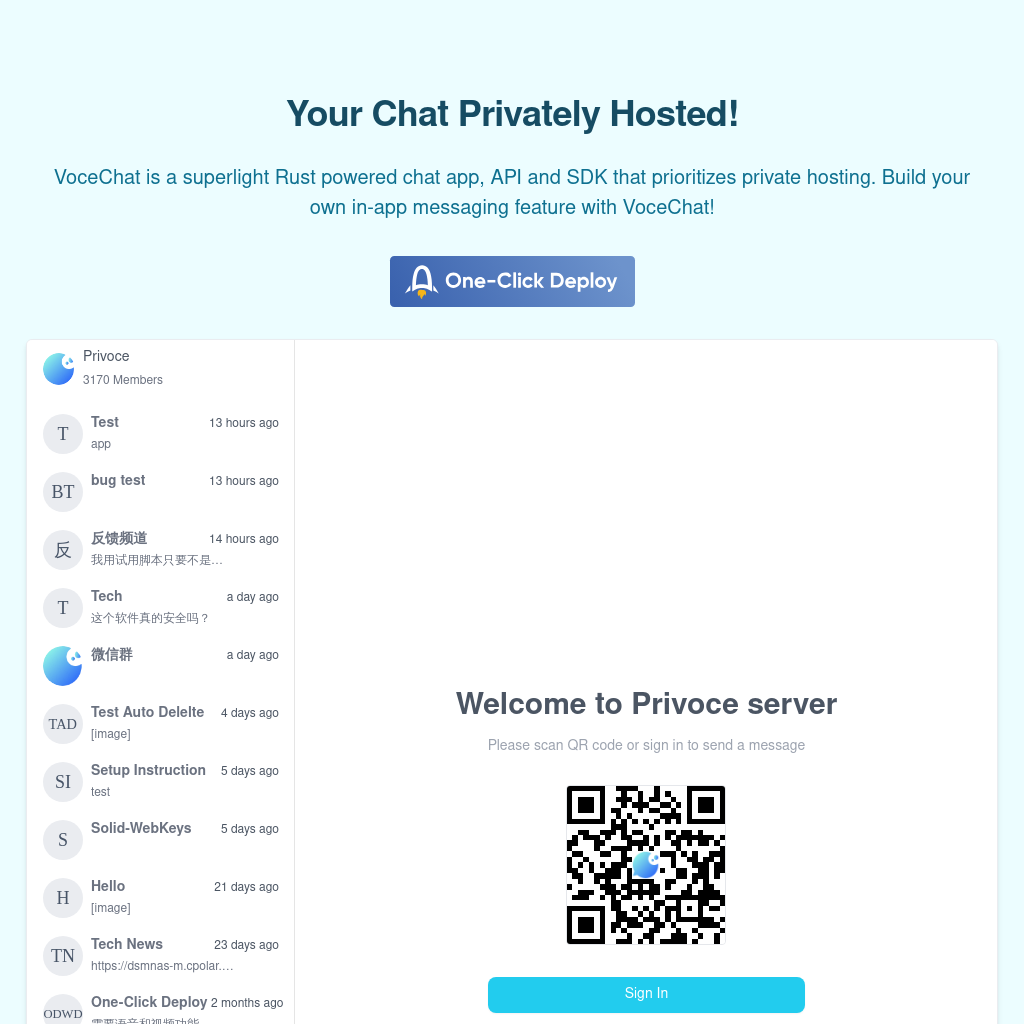 VoceChat - Private Hosted Chat, In-app Messaging, AI Bots