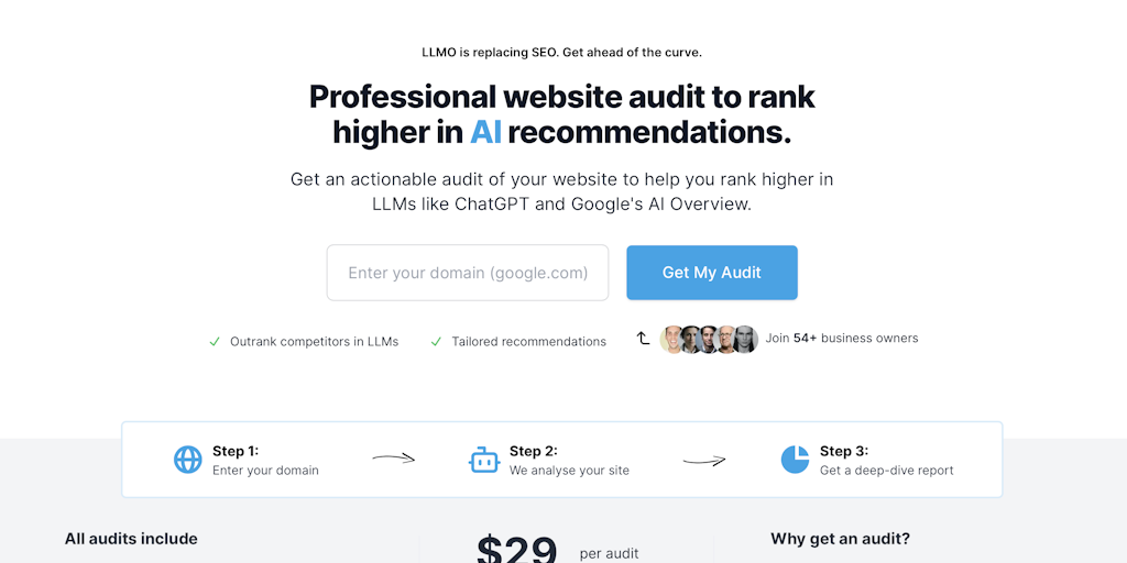 LLM Optimize - Audit de site web pour un meilleur classement dans les recommandations IA