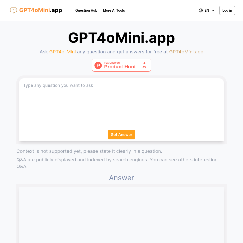 GPT4oMini.app: Cliente Gratuito de ChatGPT4o-Mini para Preguntas y Respuestas