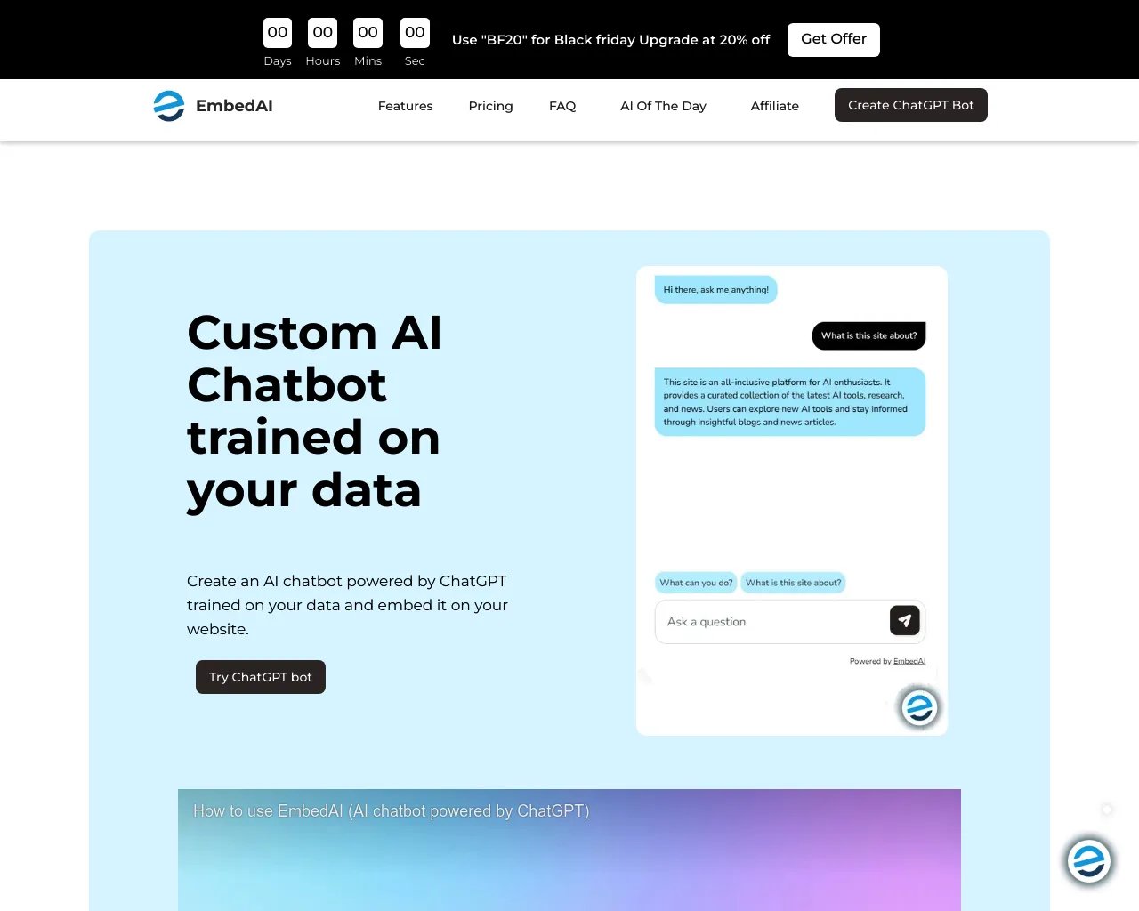 EmbedAI - Custom AI Chatbot trained on your data