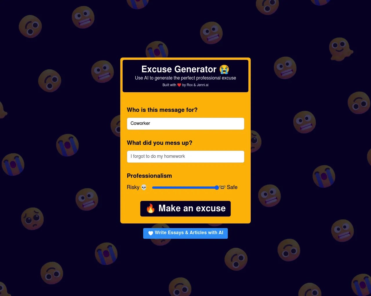 完璧なプロの言い訳を生成する AI: Excuse Generator