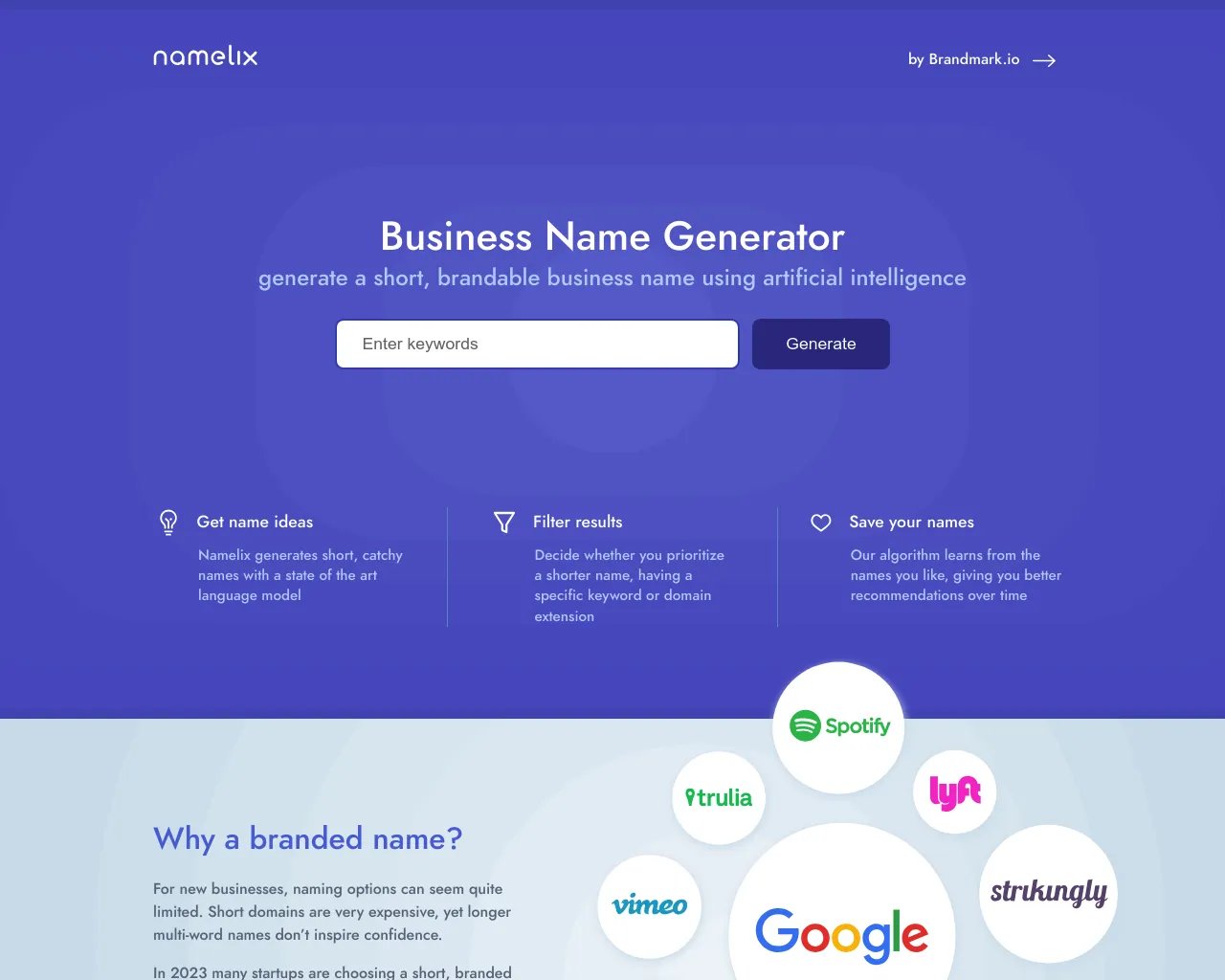 Business Name Generator - Create Catchy and Brandable Names - Namelix