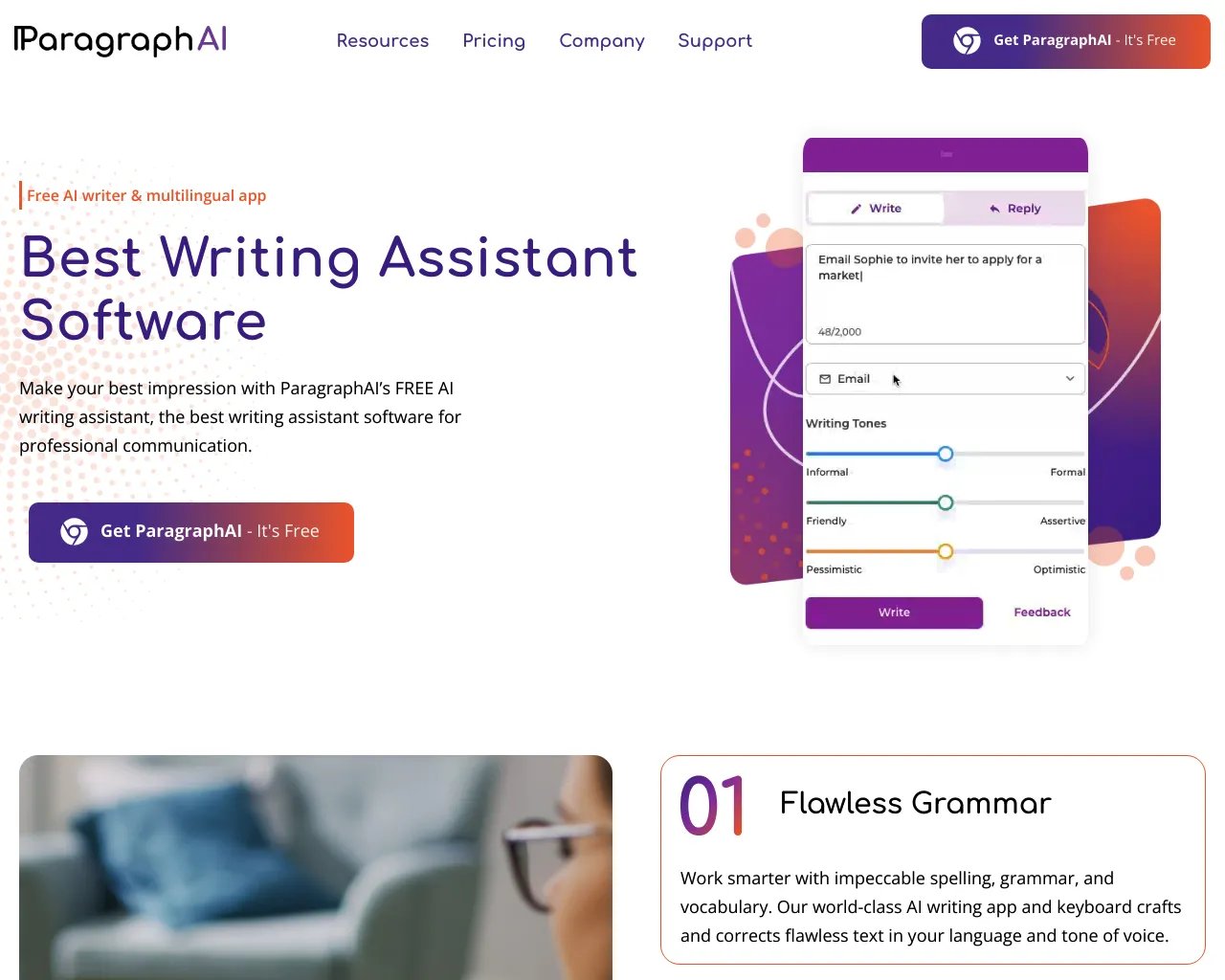 Best Free AI Writing Assistant App: ParagraphAI