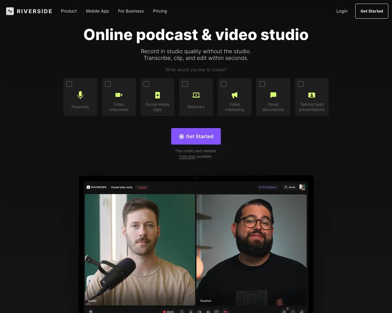 Riverside: Software de Podcast y Video HD | Grabación y Edición Gratis