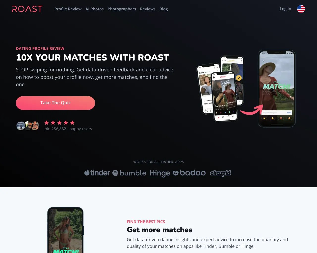 ROAST - Meilleure Analyse de Profil Dating pour Tinder, Hinge, Bumble