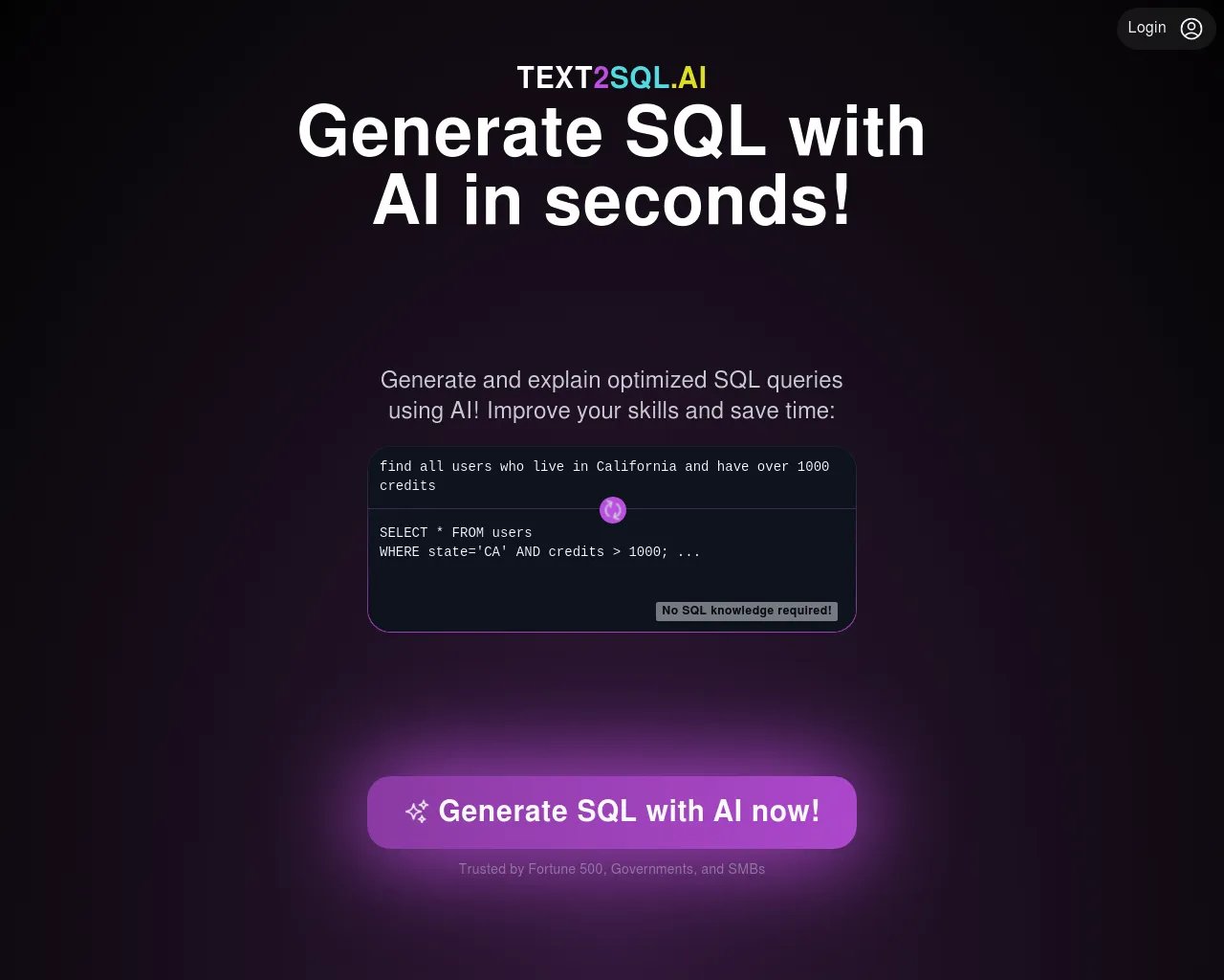 TEXT2SQL.AI - 使用 AI 免費產生 SQL 查詢!