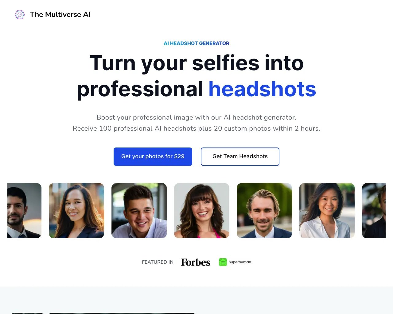 Convierte tus selfies en fotos profesionales de calidad de estudio con IA - The Multiverse AI