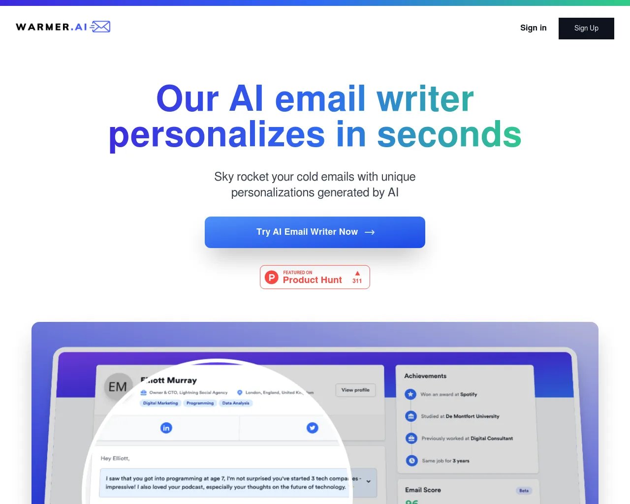 WARMER.ai - Rédacteur d'e-mails par IA