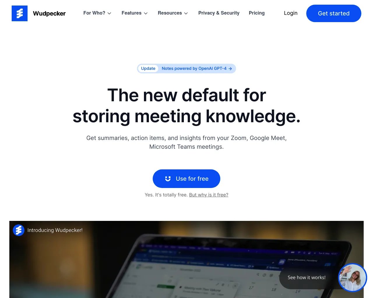 Wudpecker is an AI meeting tool that sets the new default for storing meeting knowledge.