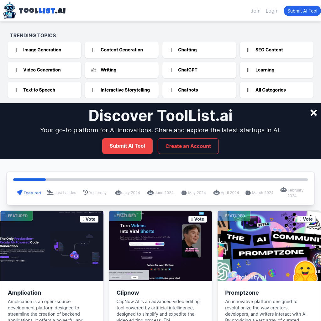 Discover Top AI Tools & Software for 2024 | ToolList.ai