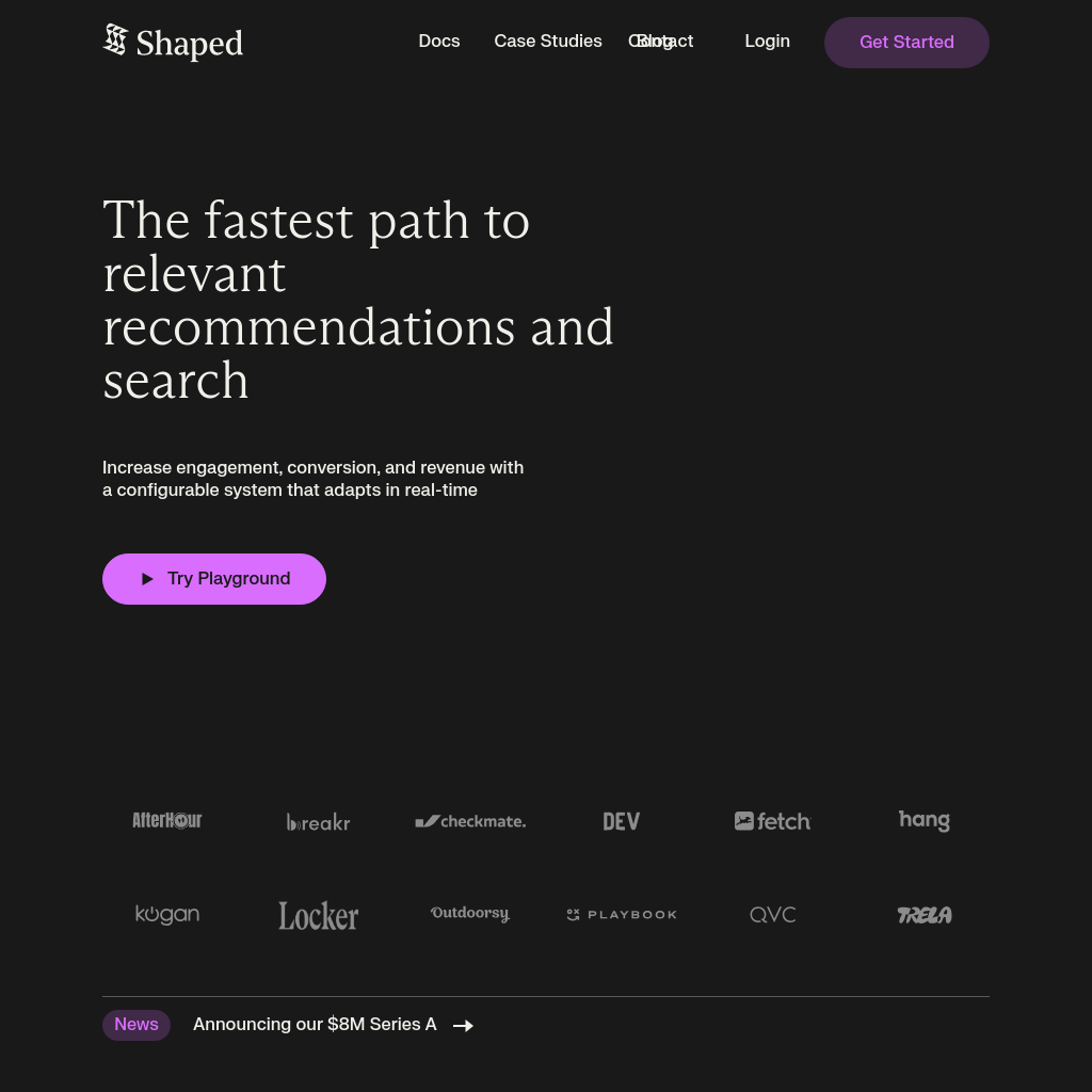 Shaped | Recommandations et Recherche en Temps Réel