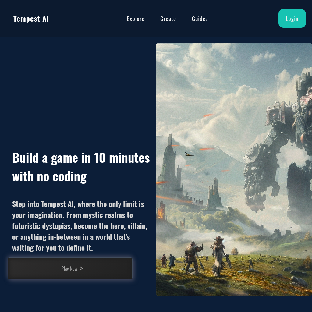 Tempest AI - 10分钟内轻松构建游戏，无需编码