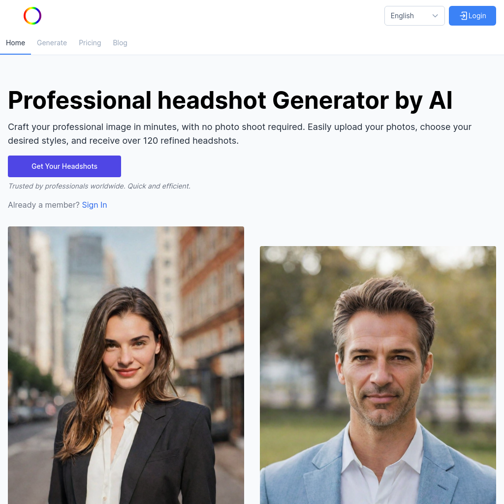 主页 - AI-Headshots.net - AI生成的职业头像