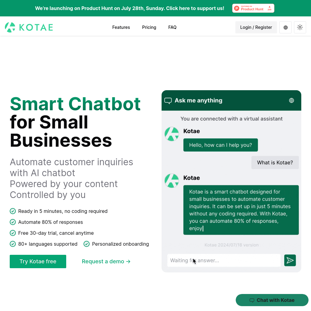 Kotae - AI Chatbot for Small Businesses