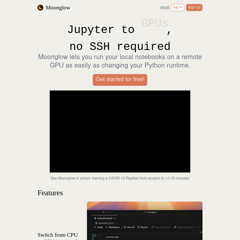 Moonglow AI - Run Local Jupyter Notebooks on Cloud GPUs