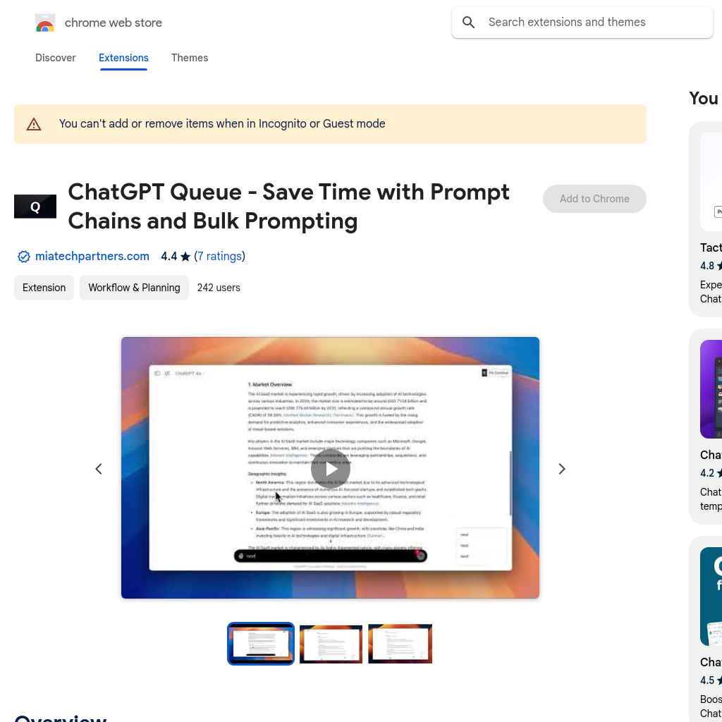 ChatGPT Queue - Zeit sparen mit Prompt Chains und Bulk-Prompting - Chrome Web Store