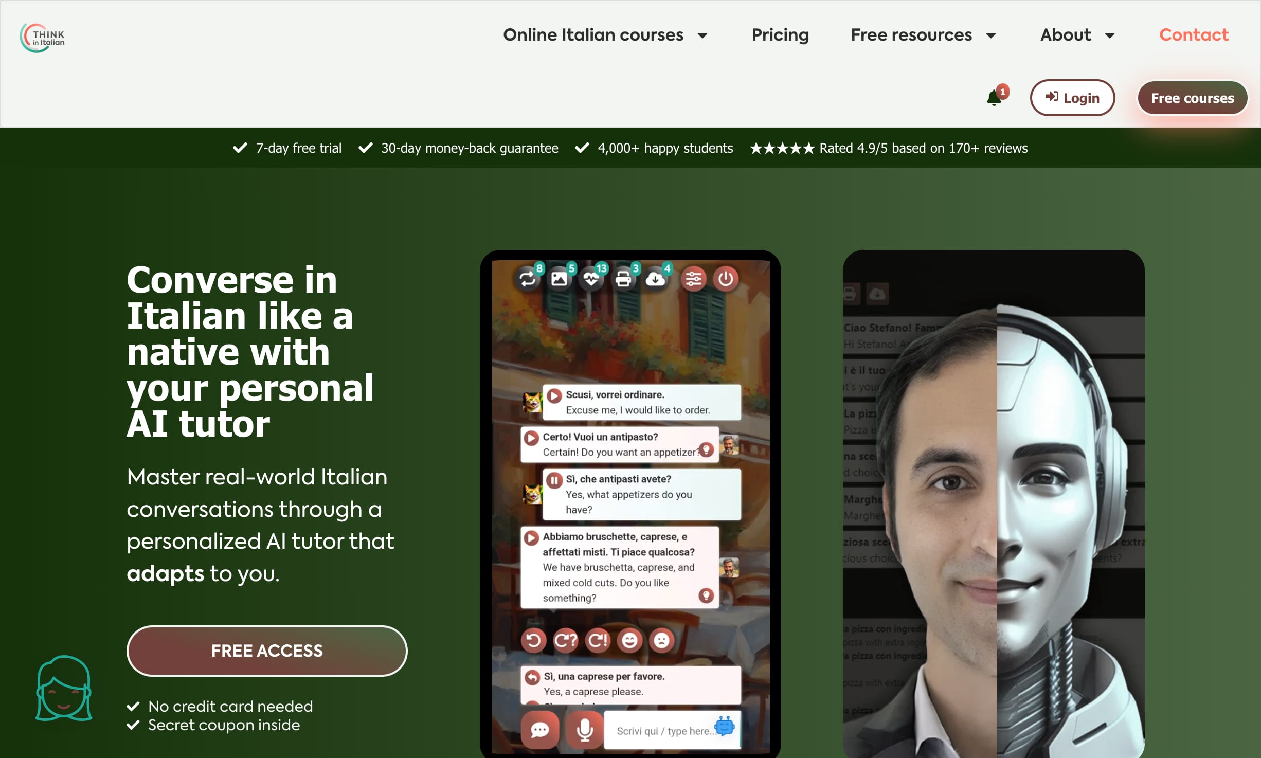 Think in Italian - Italian Language AI Tutor for Stress-Free Conversations
