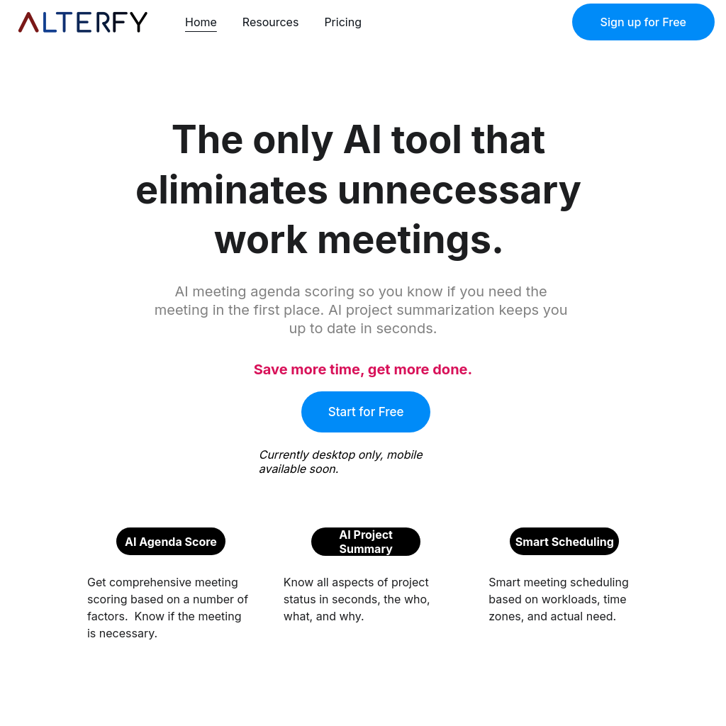 Alterfy - AI Meeting Reduction & Workplace Management Tool