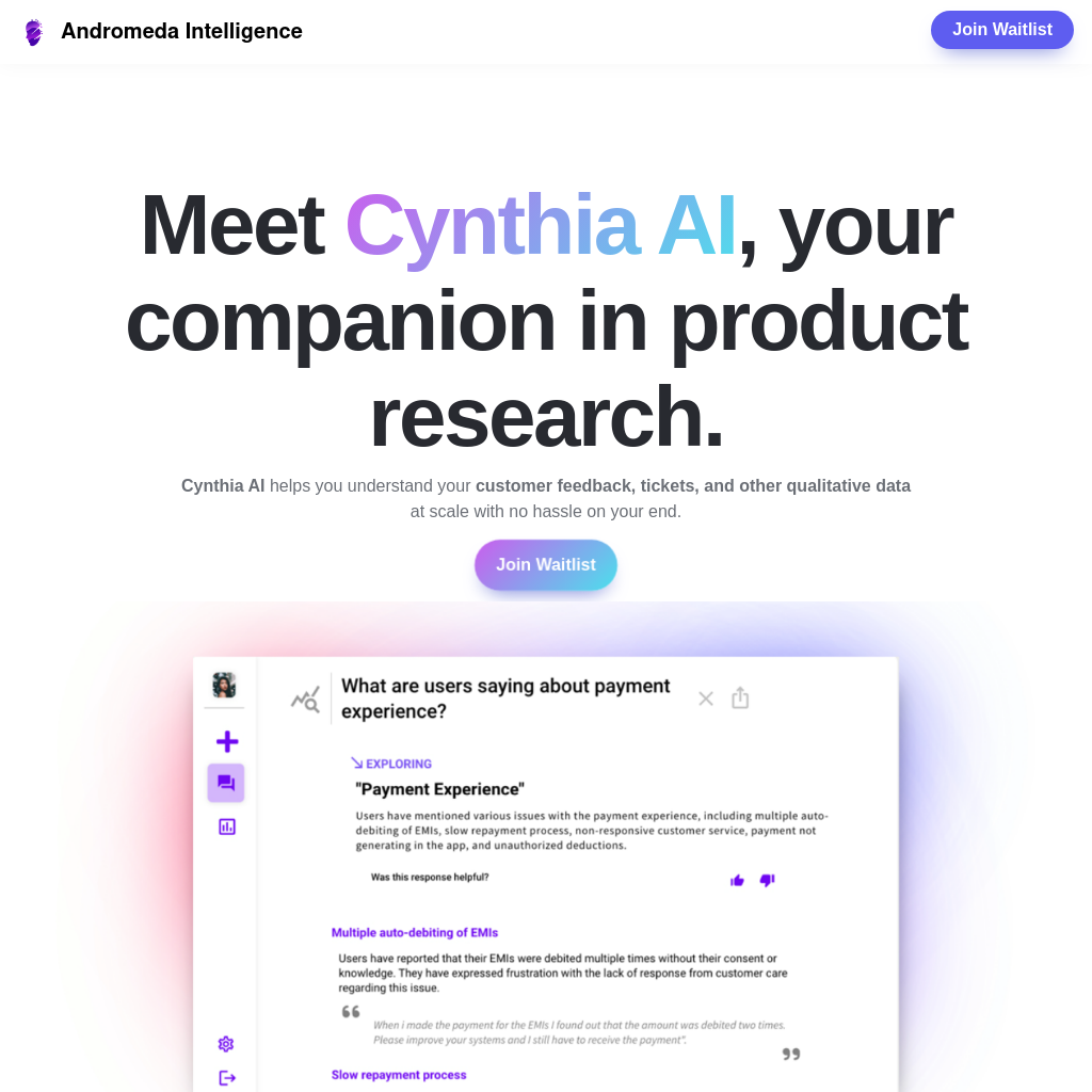 Cynthia AI - Unlock Hidden Product Opportunities in Your Feedback Data