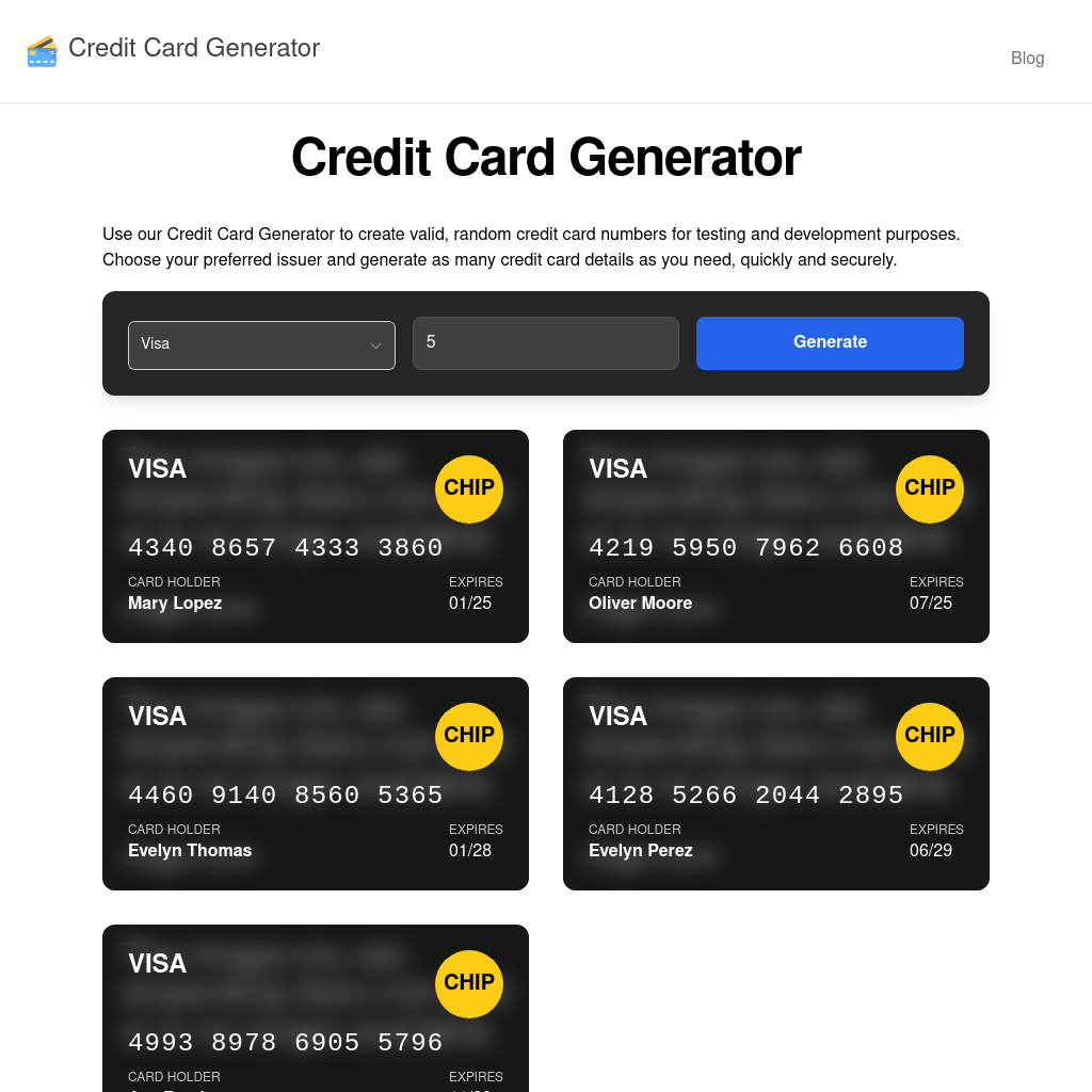 Générateur de Cartes de Crédit | Créez des Numéros de Cartes de Crédit Aléatoires Instantanément