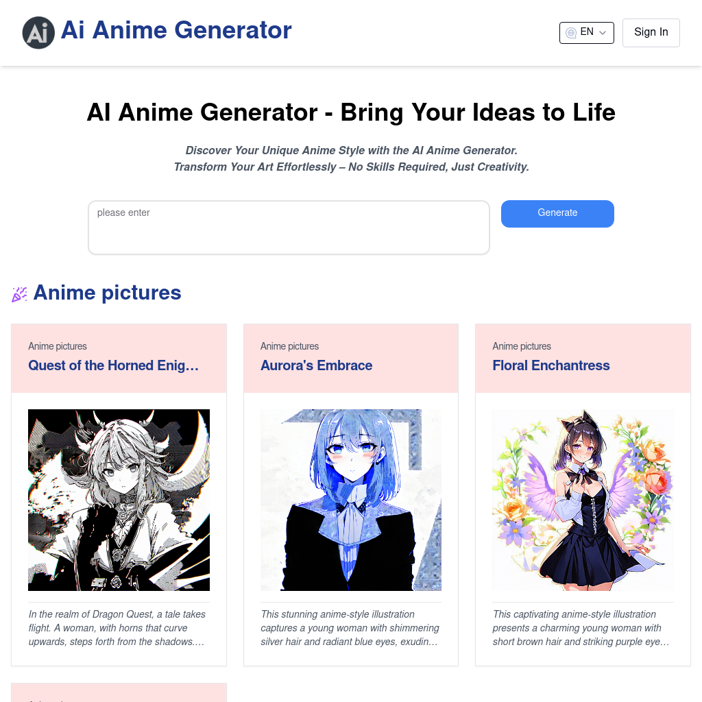 AI Anime Generator | 創造驚人的AI藝術作品