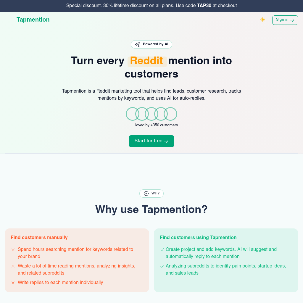 Tapmention - Transform Reddit Mentions into Customers with AI