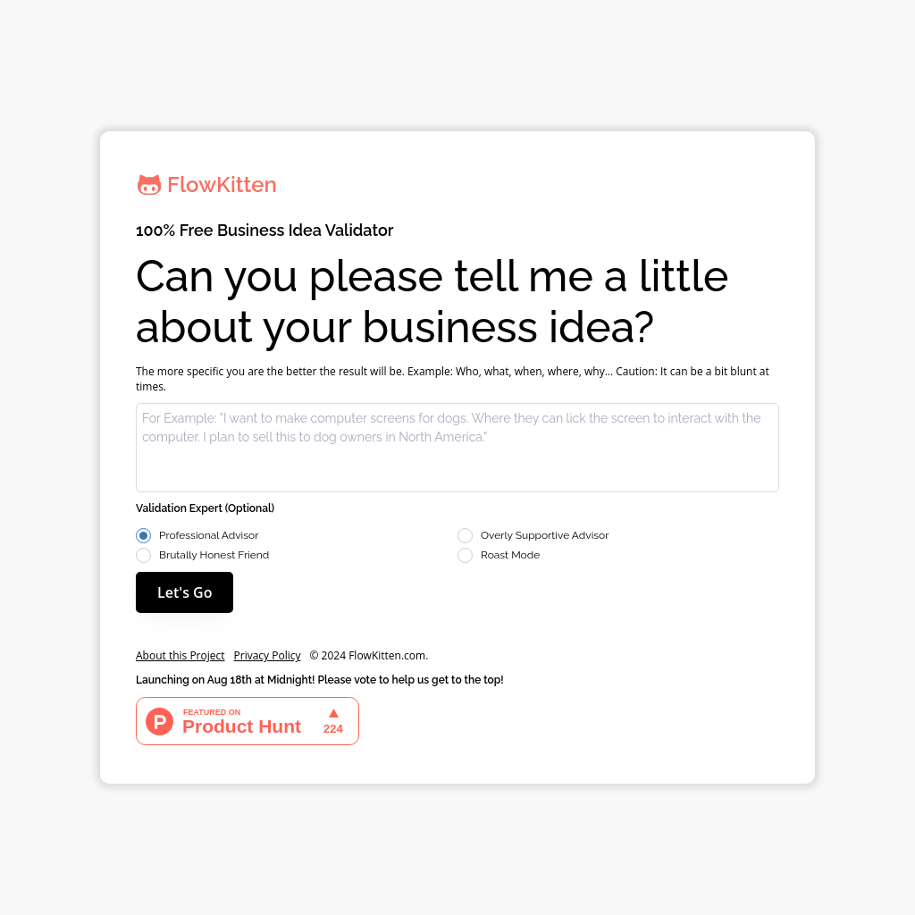 FlowKitten - Free Startup Idea Validation & Expert Feedback