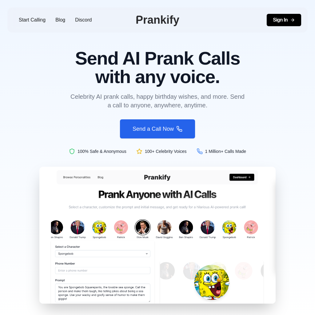 Prankify AI - Chamadas de Trote com Tecnologia de IA para Diversão e Risadas