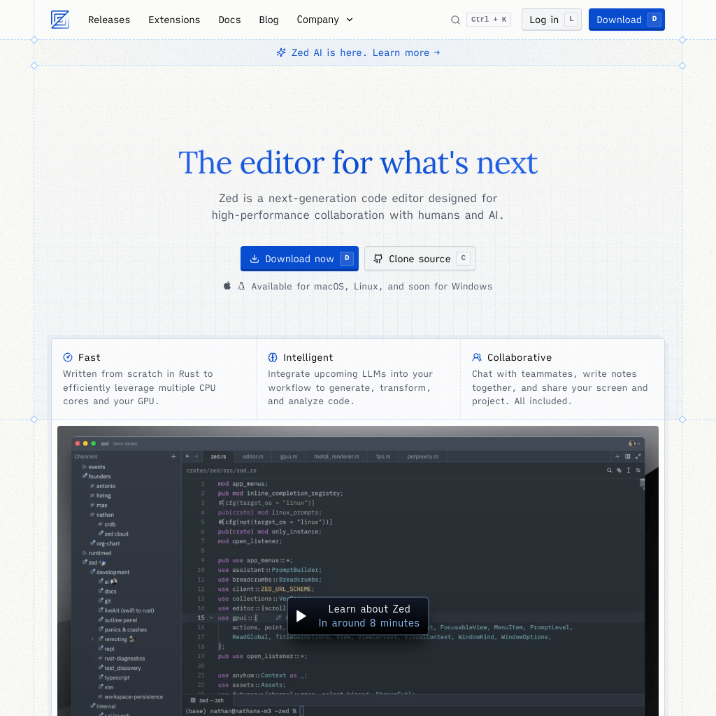 Zed - El editor de código de nueva generación para colaboración con IA