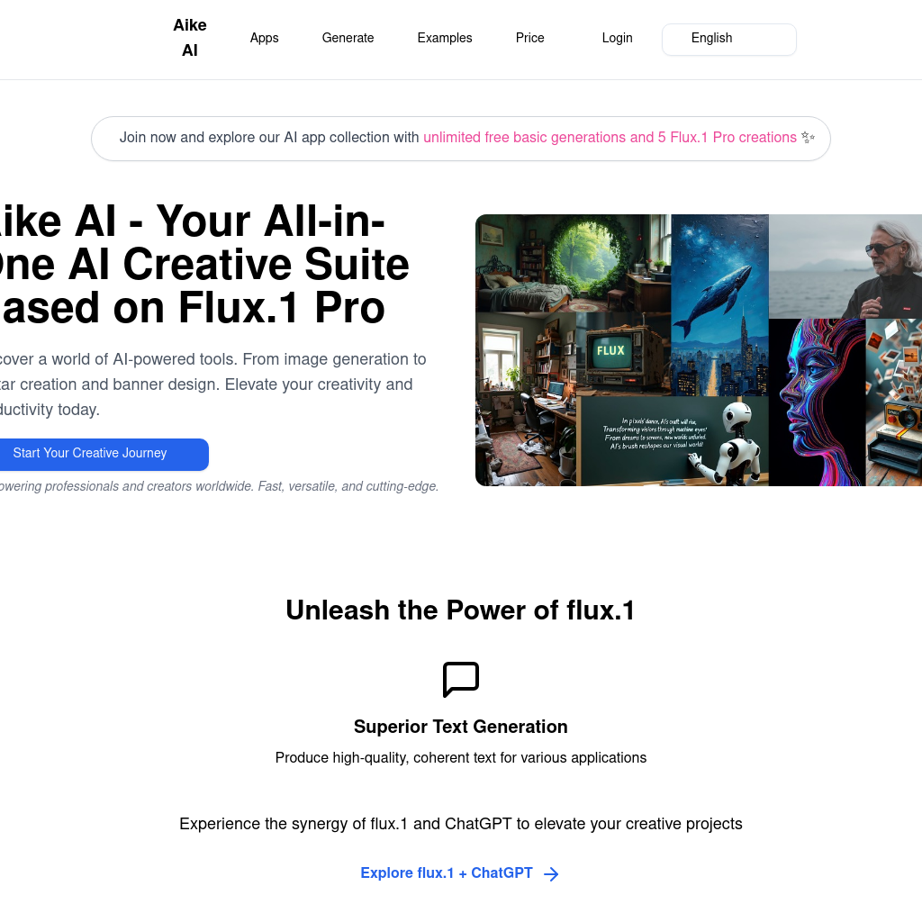 Flux.1 Pro | Aike AI | Generador de Imágenes AI Online Gratis | Aplicaciones Todo en Uno