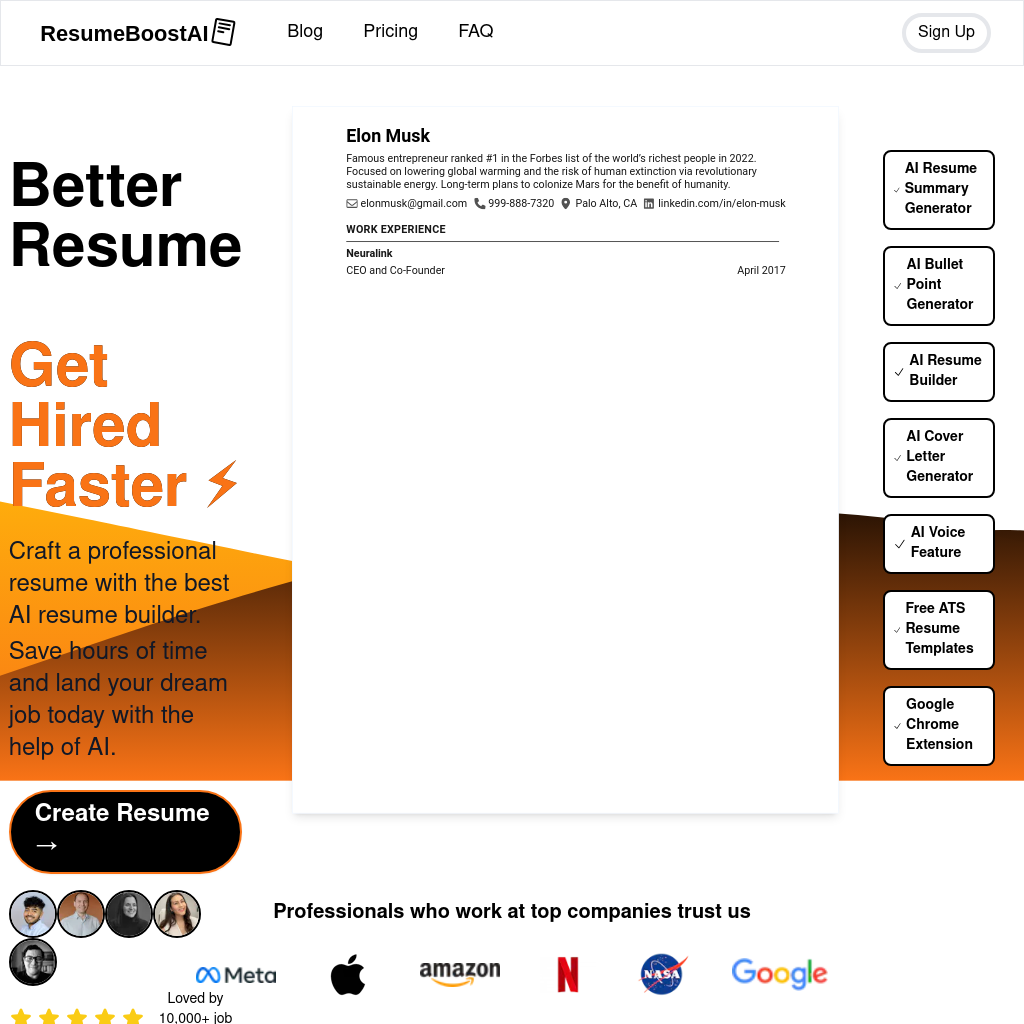 ResumeBoostAI:Free AI Resume Builder | Create a professional resume using AI