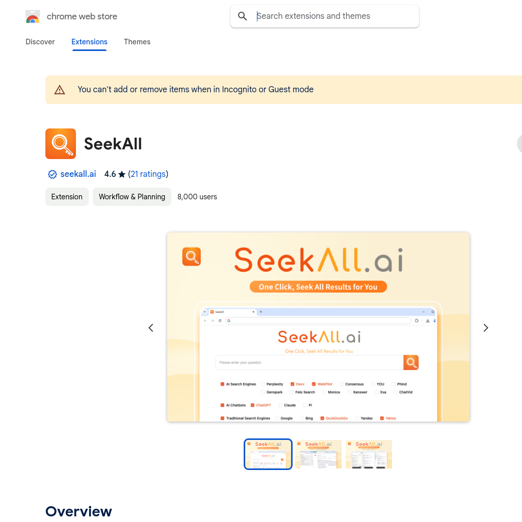 SeekAll - 一鍵搜尋所有結果的Chrome網頁商店擴充功能