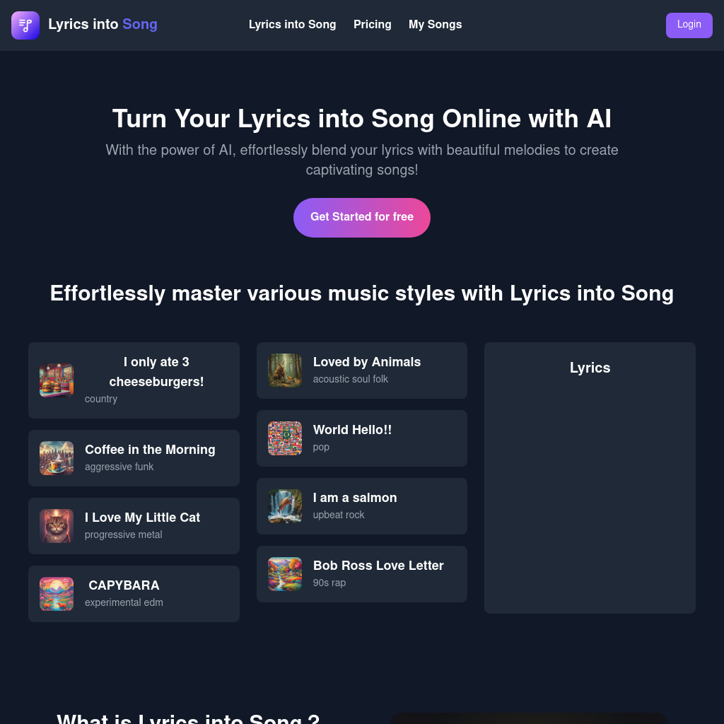 Lyrics into Song AI - Create Captivating Melodies Online